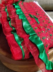 Volánek šíře 48 mm vánoční červeno zelený s flitry
