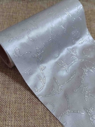 Satén svatební jednostranný / stuha šíře 14 cm s glitry šedý