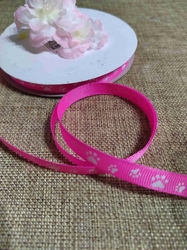 Rypsová stuha / popruh šíře 10 mm potisk tlapky růžová