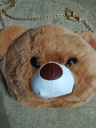 Dětská kožešinová kabelka / batoh medvídek hnědá