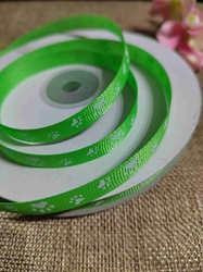 Rypsová stuha / popruh šíře 10 mm potisk tlapky zelená