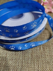 Rypsová stuha / popruh šíře 10 mm potisk tlapky modrá světlá