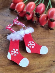 Vánoční dekorace dřevěná červená světlá ponožky