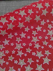 Vánoční imitace juty šíře 48 cm hvězdy červená