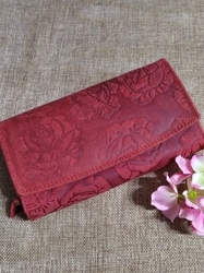 Dámská peněženka kožená s květy červená