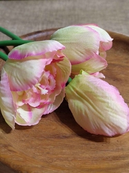 Umělý tulipán 3 ks krémová žíhaná