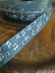 Plátnová řezaná stuha šíře 15 mm noty šedá