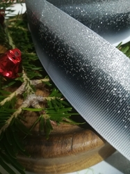 Rypsová stuha melírovaná s glitry šíře 40 mm černo šedá