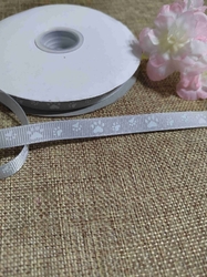 Rypsová stuha / popruh šíře 10 mm potisk tlapky šedá
