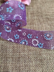 Monofilová stuha květy šíře 24 mm fialová