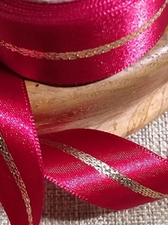 Atlasová stuha s lurexem oboulící šíře 25 mm vánoční bordo se zlatým pruhem
