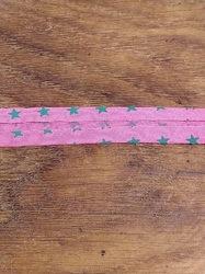 Šikmý proužek polyesterový šíře 14 mm zažehlený hvězdy na růžové