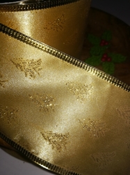 Stuha vánoční stříbrná s potiskem šíře 62 mm zlatá