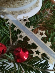 Vysekávaná stuha hvězdy s lurexem šíře 40 mm vánoční zlatá