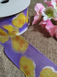 Dekorační stuha s drátem květy šíře 40 mm fialková