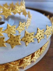 Saténový prýmek šíře 14 mm hvězda s glitry vánoční zlatá