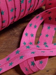 Šikmý proužek polyesterový šíře 14 mm zažehlený hvězdy na růžové