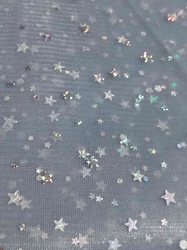 Oděvní / dekorační tyl s hvězdičkami s hologramem šíře 160 cm barva šedá