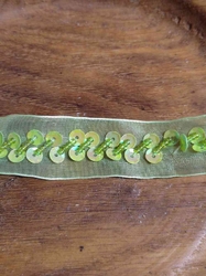 Flitrový prýmek na monofilu šíře 27 mm barva zelinkavá