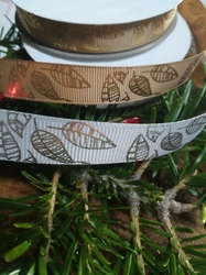 Rypsová stuha s listy šíře 15 mm vánoční hnědá
