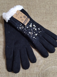 Dámské vlněné rukavice s kožíškem, zateplené černé