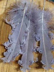Husí peří kudrnaté délka 12-18 cm barva šedá