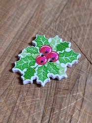 Dřevěný dekorační knoflík vánoční cesmína