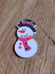 Dřevěný dekorační knoflík sněhulák