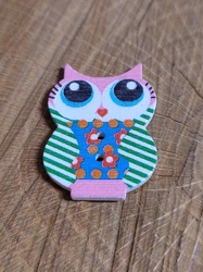 Dřevěný dekorační knoflík sova růžová