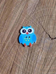 Dřevěný dekorační knoflík sova tyrkys