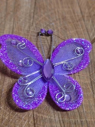 Motýl k našití 5x5,5 cm s kamínky barva fialková