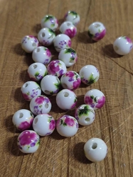 Porcelánové korálky s květy Ø8 mm barva vínová