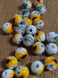 Porcelánové korálky s květy Ø8 mm barva žlutá