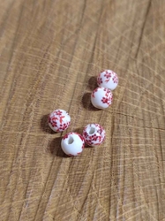 Porcelánové korálky s květy Ø6 mm barva bílá červená