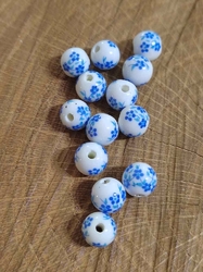 Porcelánové korálky s květy Ø8 mm barva modrá