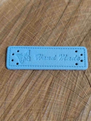 Eko kůže cedulka Handmade 15x50 mm barva modrá světlá
