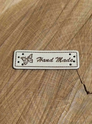 Eko kůže cedulka Handmade 15x50 mm barva krémová