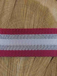 Hladký oboustranný popruh s lurexem šíře 38 mm barva bordó stříbrná