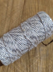 Bavlněná šňůra Ø1,5 mm s lurexem vánoční, barva režná stříbrná