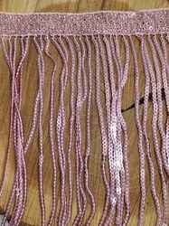 Flitrové třásně / prýmek šíře 15 cm barva pudrová