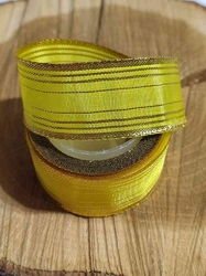 Stuha žlutá se zlatými proužky šíře 25 mm 3,5 m