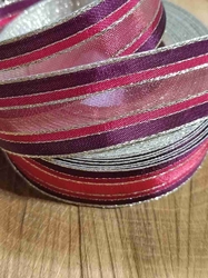 Plátnová stuha s metaloplastem, monofilem a vlascem 25mm červeno zlatá bordo