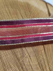Plátnová stuha s metaloplastem, monofilem a vlascem 25mm červeno zlatá bordo