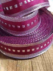 Plátnová stuha 25mm barva bordo stříbrná