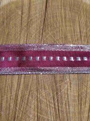 Plátnová stuha s metaloplastem a drátem, 25mm bordo stříbrná