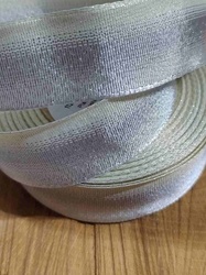 Plátnová stuha s metaloplastem a drátem 25 mm barva béžovo stříbrná