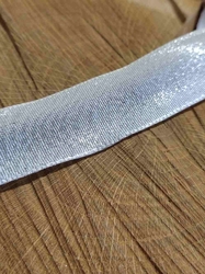 Plátnová stuha s metaloplastem a drátem 25mm béžovo stříbrná