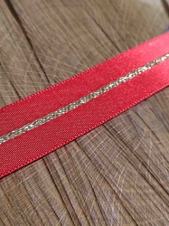 Atlasová stuha s lurexem oboulící šíře 25 mm vánoční červená se zlatým pruhem