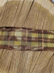 Stuha káro s drátem šíře 40 mm barva hnědá khaki