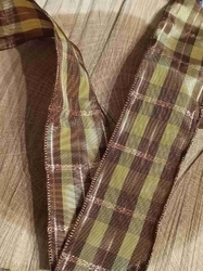 Stuha káro s drátem šíře 40 mm barva hnědá khaki